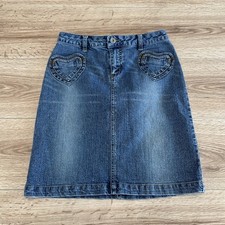 Vintage Zana Di Denim Skirt Size 1 Medium Wash Low Rise Heart Pockets Y2K