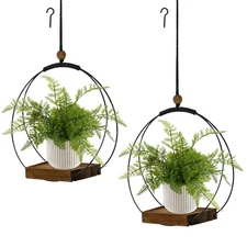 2 Pack Hanging Planter for Indoor Plants, Black Plant Hanger with Sturdy Wood...