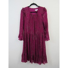 Calvin Klein Size 10 Floral Jacquard Fit & Flare Dress Ruffle Hem Tiered Magenta