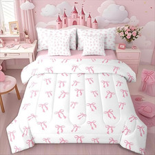 Adorable Pink Bow Princess Twin Bedding Set with 7 Pieces - Comforter More
