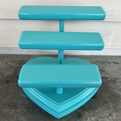 Vintage Wood Heart Jewelry Stand Turquoise 3 Tiered Handmade Display Shelves