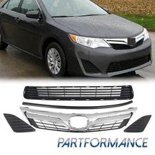 Fit 2012-2014 Toyota Camry Front Bumper Upper Lower Grille Set w/ Fog Hole Cover