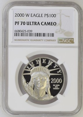 2000 W $100 1 Oz 9995 PLATINUM American EAGLE Proof Coin NGC PF70