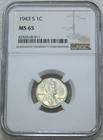 1943-S Lincoln Steel Cent NGC MS65 Superb Frosty Luster, PQ New Holder #W298Z