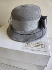 Vintage Mr John Classic Gray Church Hat Felt Large Fine Feather 100 Wool Rare