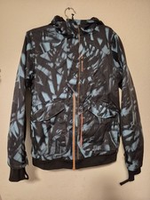 Obermeyer Teen Boys Ski Jacket Size L 14-16 Blue Tie Dye Hooded Winter Coat Warm