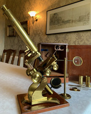 Very Early Antique Watson & Son Bar-limb Brass Microscope c1870 with Fitted Case