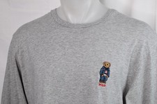 POLO RALPH LAUREN XL Men's Long Sleeve STITCHED POLO BEAR Crew Neck Tee Gray