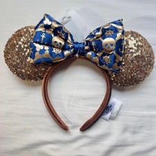 Disney- Parks Pirates of the Caribbean Gold Sequin Minnie Ears Bow Headband US