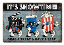 Its Showtime grab a treat have a seat sign Aluminum 7.5" x 11.5 inch Made in USA
