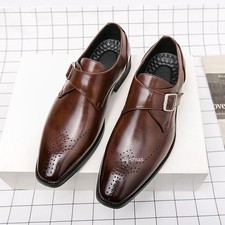 Men's Handmade Black Leather Monk Strap Oxford Dress Shoes Wedding Party Formal
