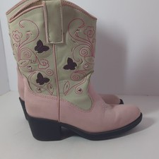 Roper Little Kids Western Pull-On Boots Pink/Tan Butterfly Light Up Emb. Size 10