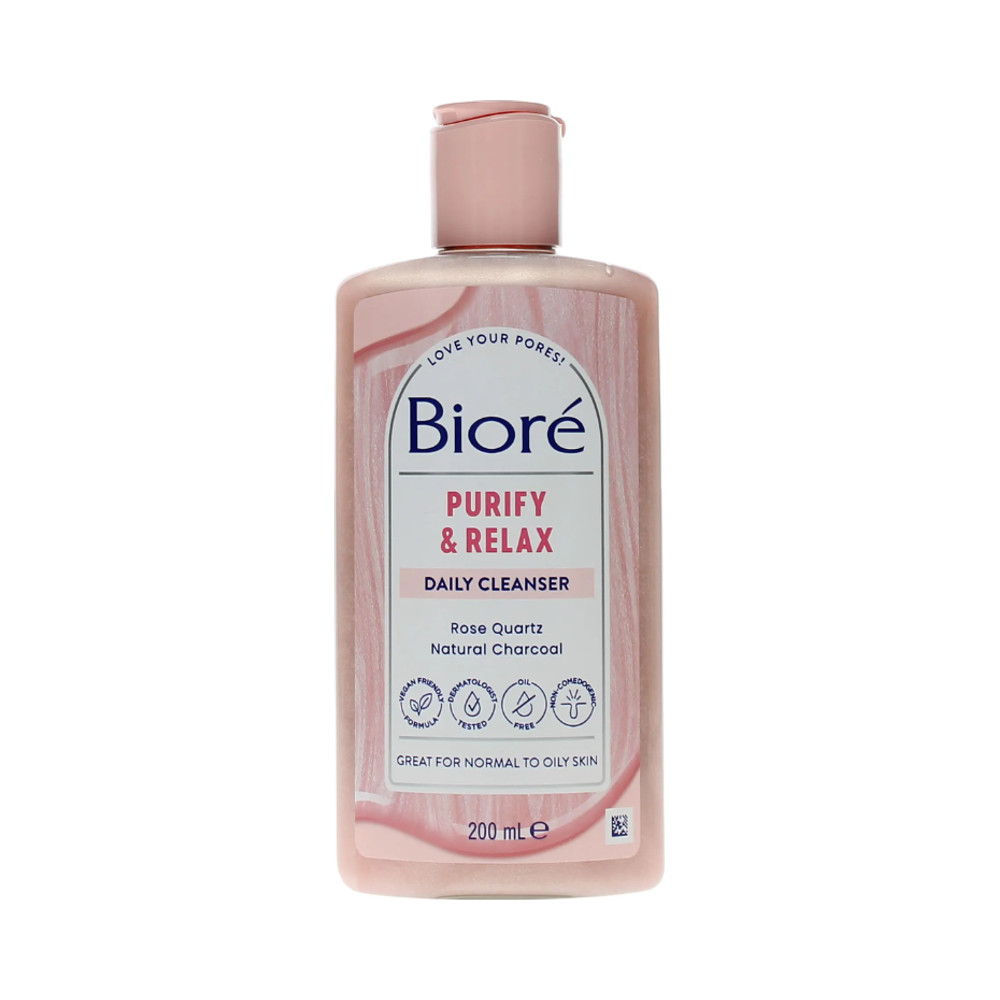 2x Biore Purify & Relax Rose Quartz + Charcoal Daily Face Wash Cleanser 200ml - Image 4