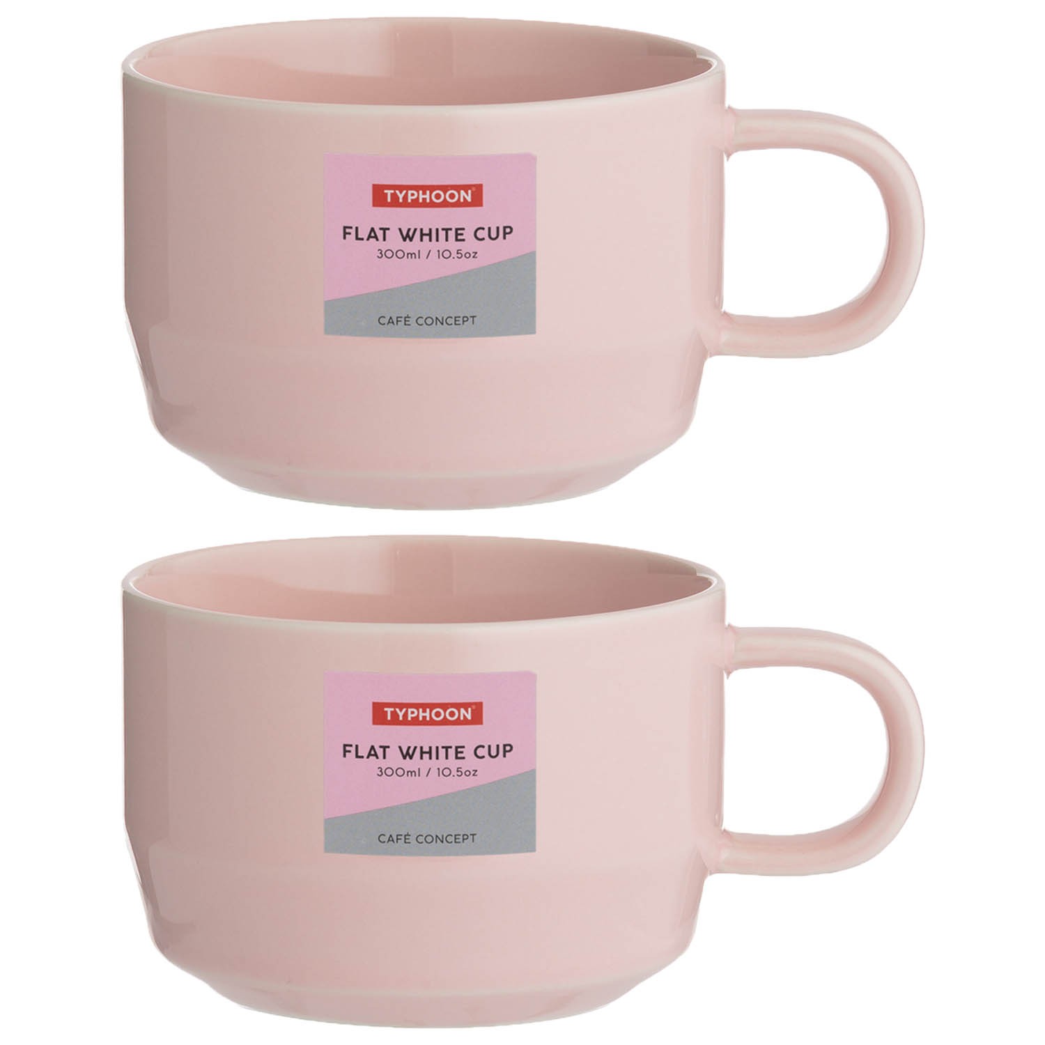 Flat White Cup 300ml Pink Stoneware Hot Coffee Latte Espresso Drinking Cup 2pcs