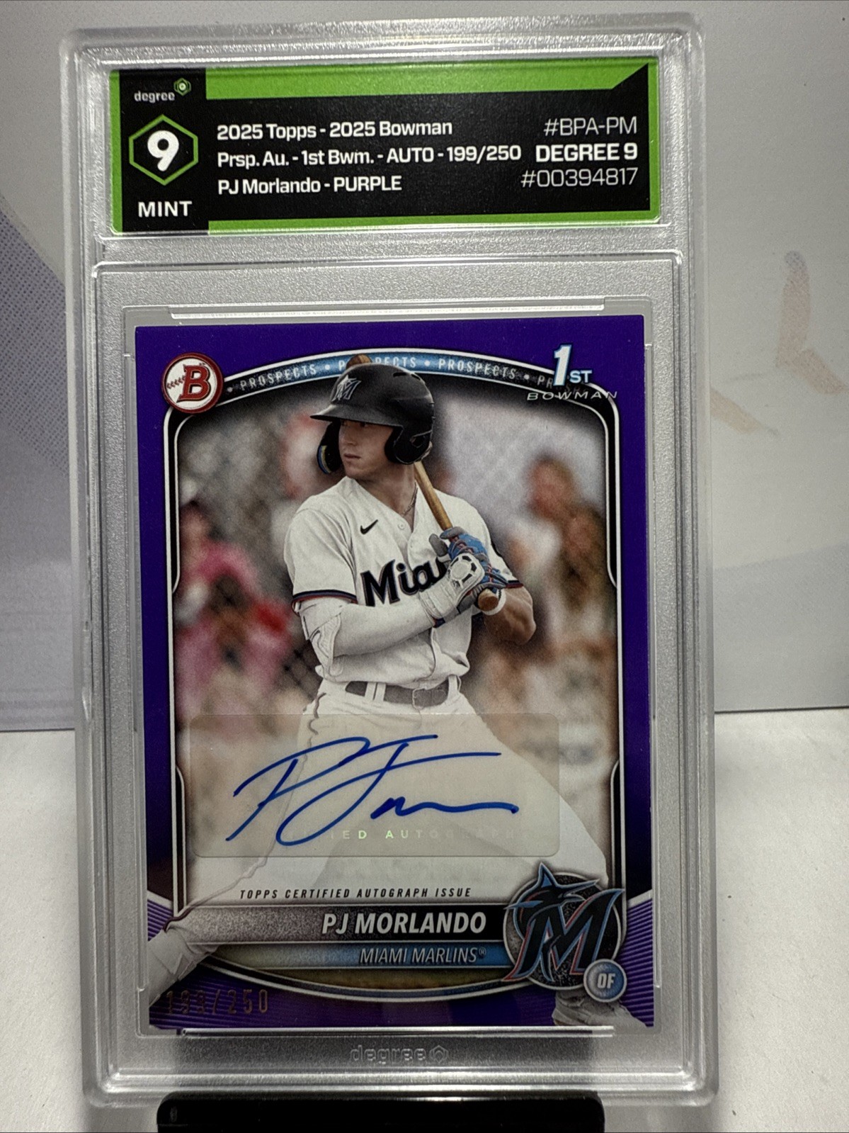 2025 Bowman - PJ Morlando Auto #BPA-PM Purple 199/250 (AU/RC) Mint 9
