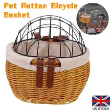 Wicker Bike Front Basket for Small Dog Cat Pet Carrier with Wire Mesh Cover New