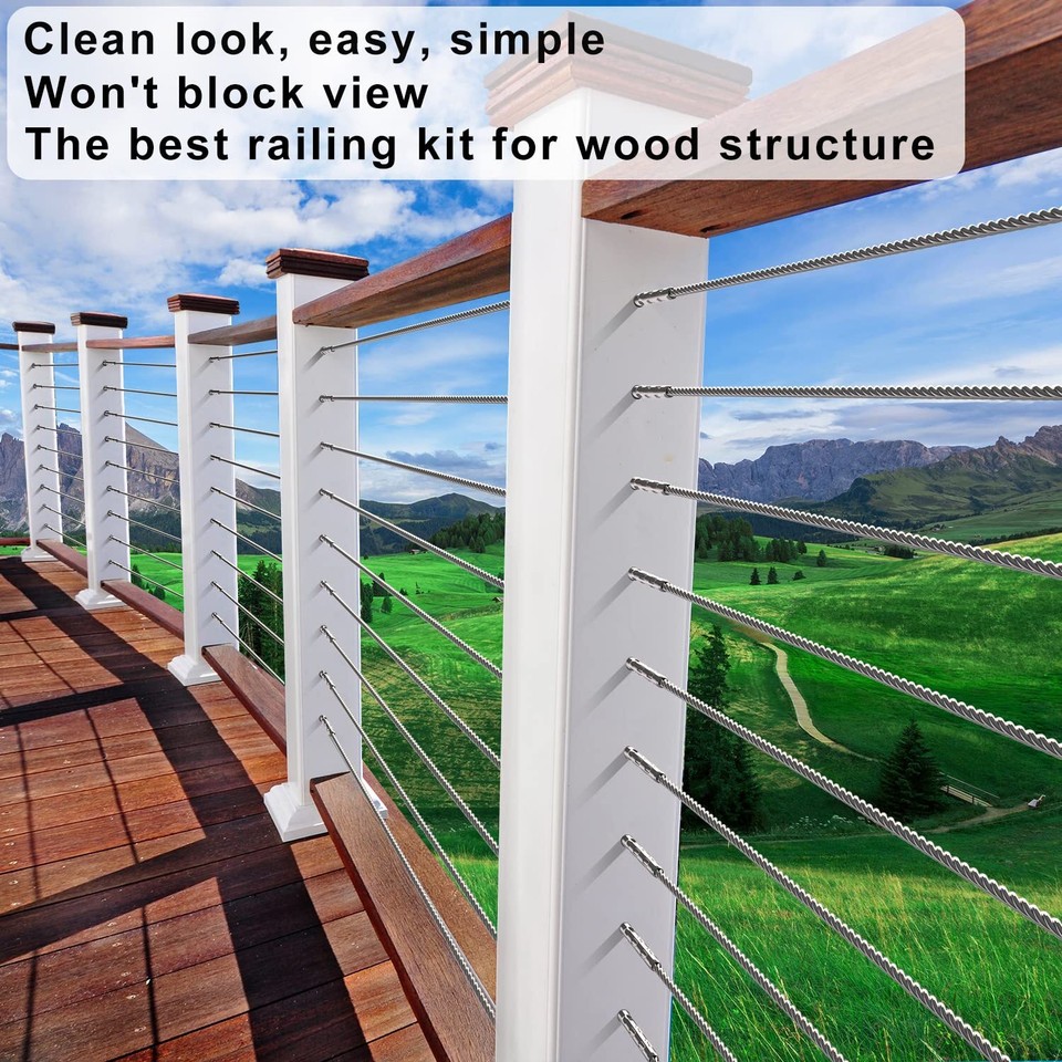 T316 Stainless Steel Lag Stud Hand Swage Left-Right Cable Railing for 1 ...