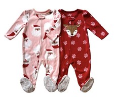CARTERS Just One You Size 12 Months Baby 2 Pcs Set Santa Fleece Footed Pajamas