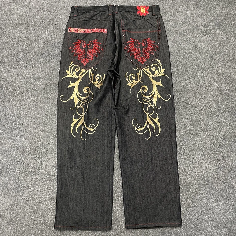 复古 Y2K Brooklyn 地下室牛仔裤男式 40x32 黑色宽松 Cyber Goth Grunge — 第 2/4 张图片