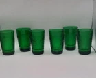Set of 6 Vtg Anchor Hocking Juice Glasses Forest Green Depression Glass 4oz