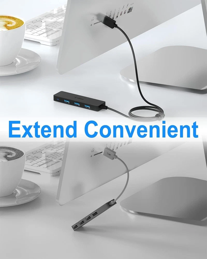 4-Port USB 3.0 Hub with 4ft Extension Cable - Ultra-Slim Multi-Port Splitter