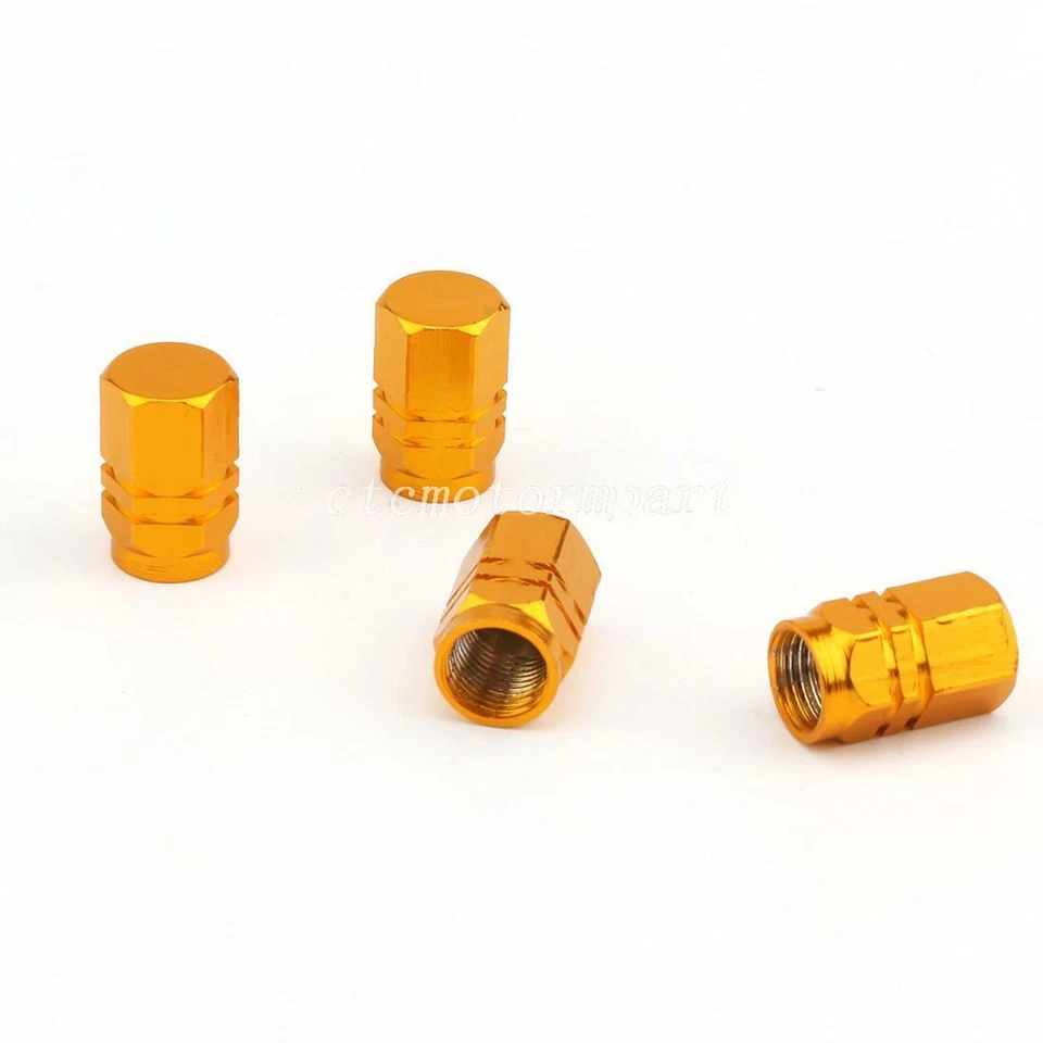 Tapas de válvula de vástago de aire hexagonales doradas para neumáticos/ruedas de motocicleta 4 piezas para Harley-Davidson Foto 3 de 4