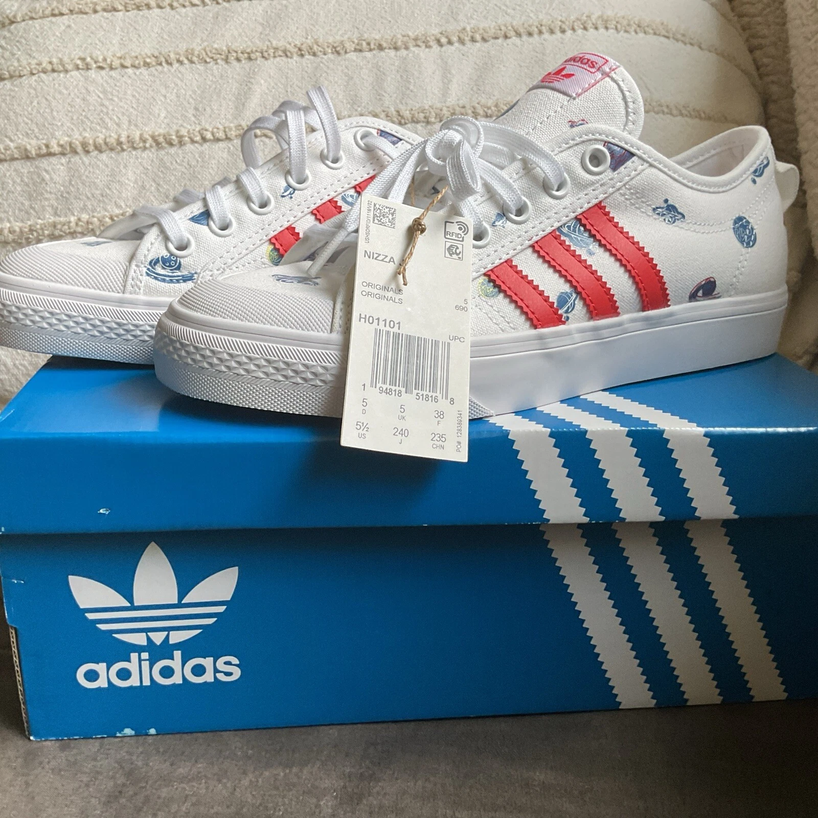 Adidas Nizza J ""Out Of This World Bianco"" H01101 Gioventù 5 5