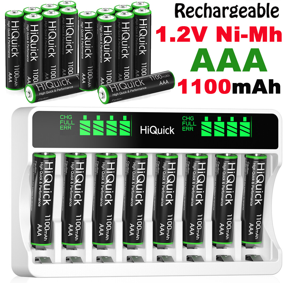 AAA Rechargeable Batteries 1100mAh 1.2V Ni-MH / 8 Slots LCD Charger Lot-image