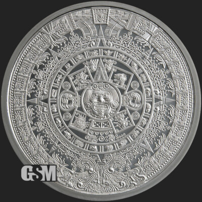 2 oz BU .999 Silver Aztec Calendar Stone Eagle Warrior Emperor of