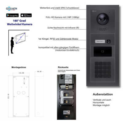 Türklingel mit Kamera 1-Fam. Zahlencode RFID Anthrazit