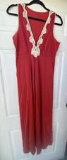 Vintage Red/orange Gossard Artemis Long Nightgown Lace Slip Dress Med W Robe USA