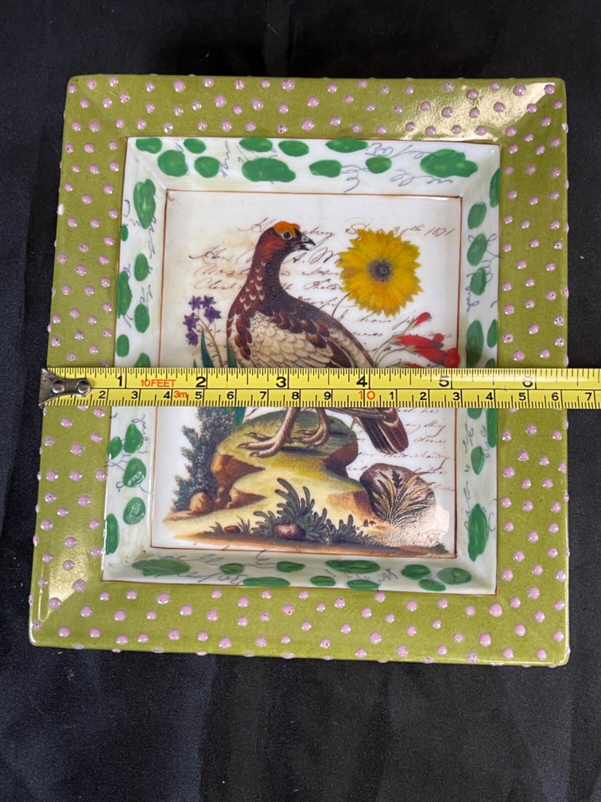 Vintage John Derian Company - Retangle Collector Plate - Bird Pink Dots 5511