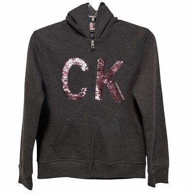 Calvin Klein Jeans Girl s Flip Sequin Full Zip Hoodie Jacket Size L NWT