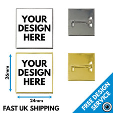 Square Custom Badges • Metal Print Lapel Pin • 24 x 26mm Badge Printed Metal