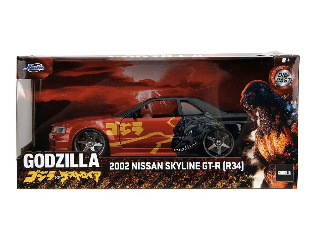 ミニカー 1:24 GODZILLA 2002  Skyline GT-R R34 Jada 2002 Nissan Skyline GT-R (R34) RHD 