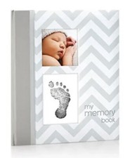 Chevron Baby Book with Clean-Touch Ink Pad Included Gray Pearhead New