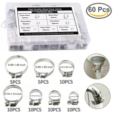 60pcs Adjustable Hose Clamps Worm Gear Stainless Steel Clamp Assortment 7 Sizes