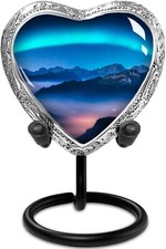 Aurora Borealis Small Heart Shaped Keepsake Cremation Urns for Human Ashes