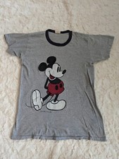 Vintage 70s 80s Disney Classic Mickey Mouse Single Stitch M Grey Black Ringer