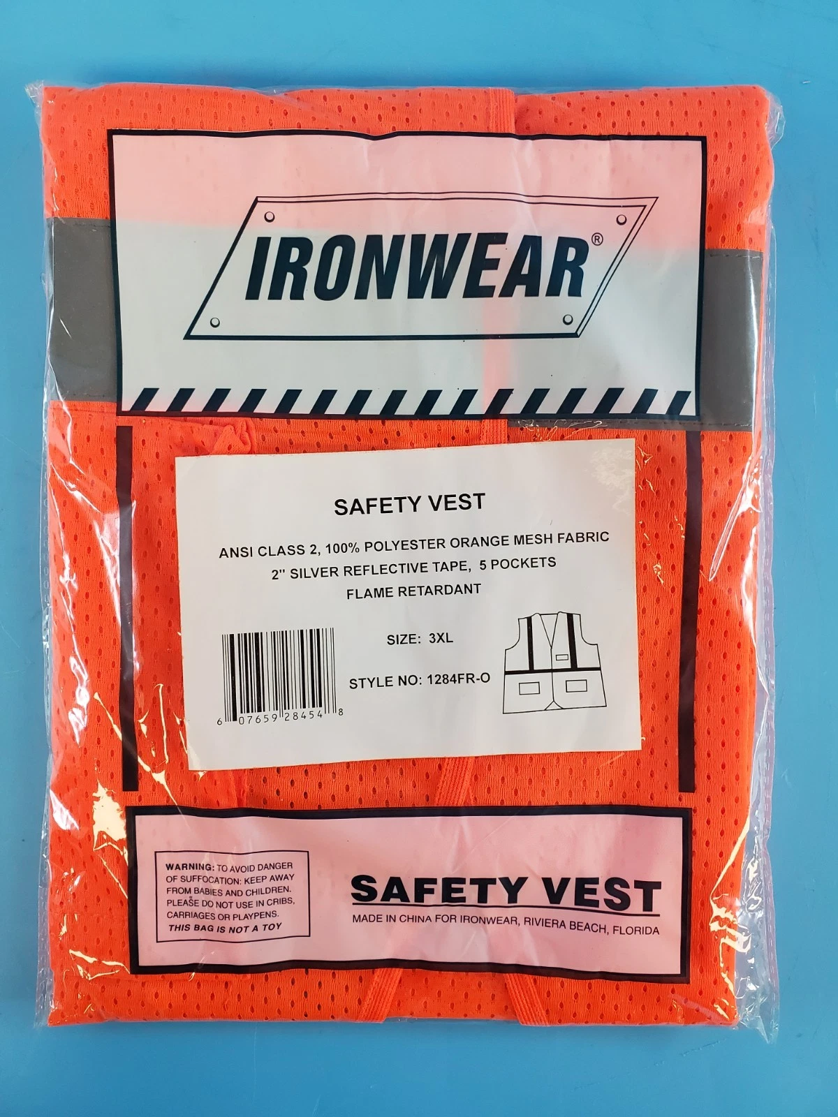 Lot of 10 IRONWEAR SAFETY VEST 1284FR-O Size-3XL, 5-POCKET HI VISIBILITY - product detail image 1