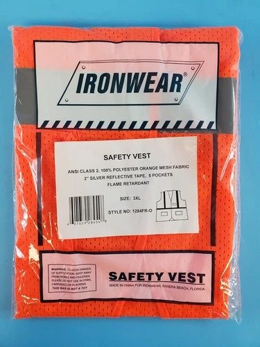Lot of 10 IRONWEAR SAFETY VEST 1284FR-O Size-3XL,  5-POCKET HI VISIBILITY - product listing photo