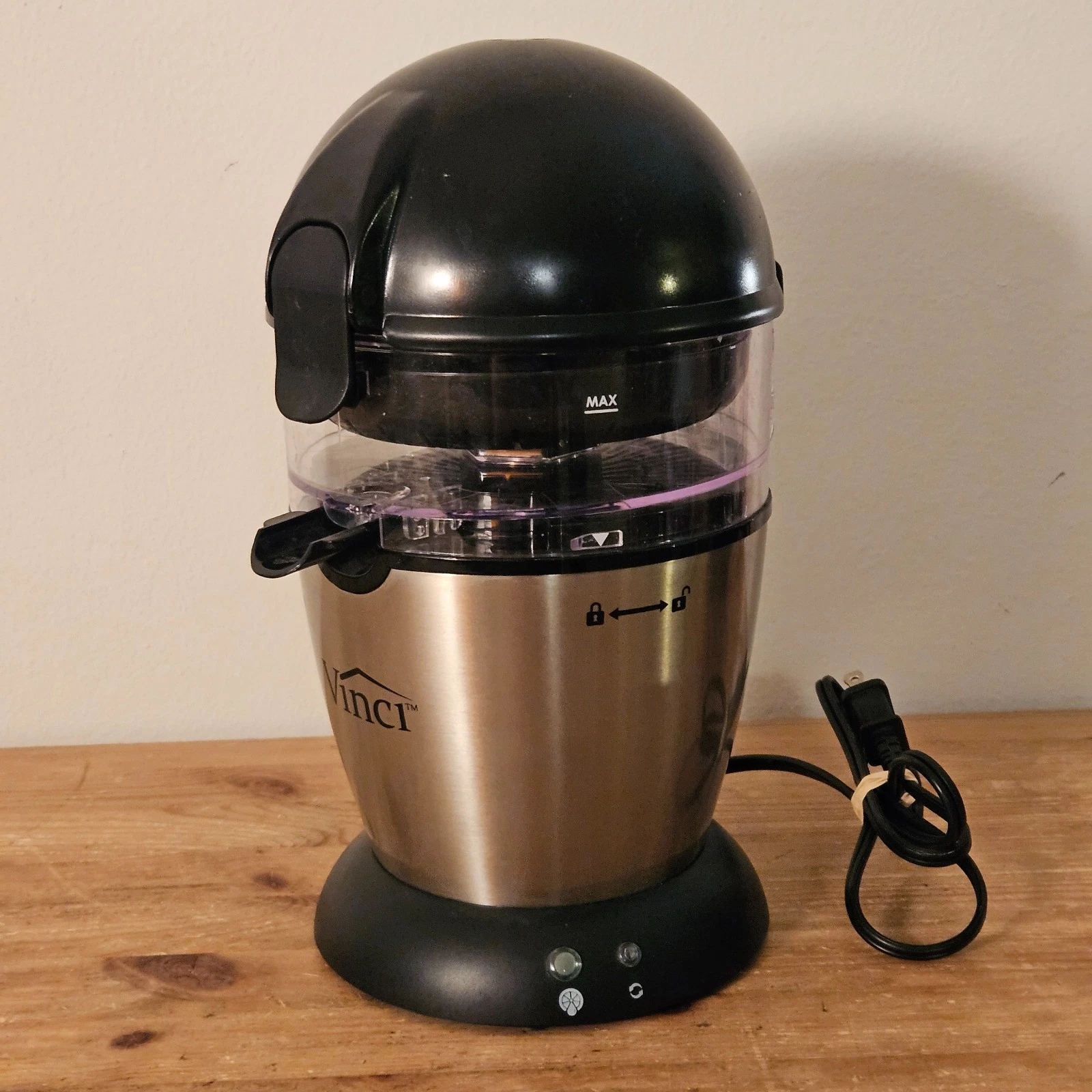 Vinci 1 Button Hands-Free Citrus Juicer Black Stainless E19010 Tested Works