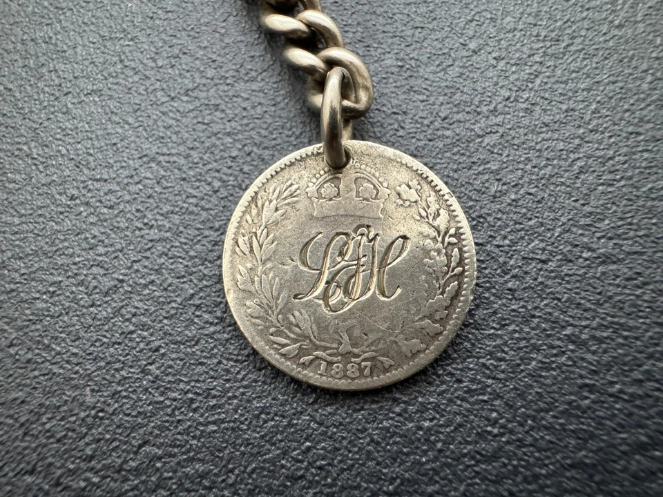 Антикварная тяжелая цепочка и брелок для часов Albert 40 г из чистого серебра с клеймом 12 - Изображение 4 из 4