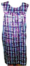 Colorful Purple Shift Dress Large Attention Satin Plaid Woven Print Sleeveless