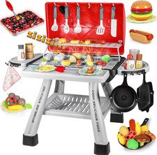 Kids BBQ Grill Playset with Smoke Light - Cooking Toy for Ages 3-7