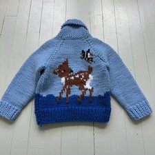 Vintage Toddler Cowichan Style Deer Fawn Duck Sweater-2T 1960s