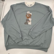 Morning Sun Womens 2XL Blue Embroidered Kitten Cat Stack Sweatshirt 90s Style