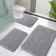 OLANLY Chenille Bathroom Rugs Sets 3 Piece, 30"x20" 24"x16" 24"x20", Grey