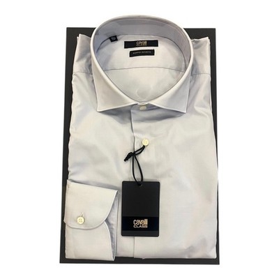 CLASS ROBERTO CAVALLI Herren Hemd Langarm hellblau Baumwolle Slim Cut NEU BOX!