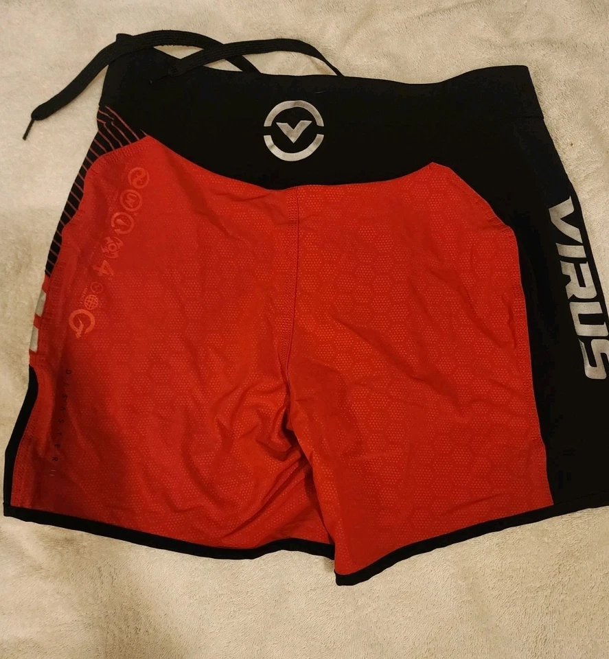 ВИРУС КАТАСТРОФЫ 2 боевые шорты - красный/черный, кроссфит, MMA, BJJ, тренажерный зал, работает - Изображение 4 из 4